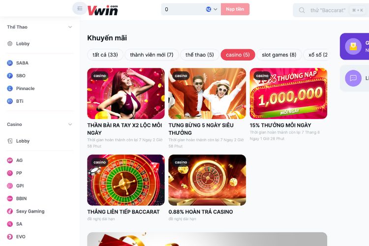 Đa dạng chính sách khuyến mãi cho hội viên casino Vwin