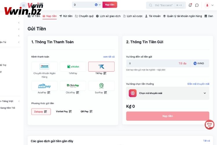Thanh toán Vwin trên ứng dụng Zalo Pay